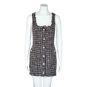 MAJORELLE BLACK/PINK BIA TWEED MINI DRESS Women’s SIZE XS Revolve Chanel Pearl